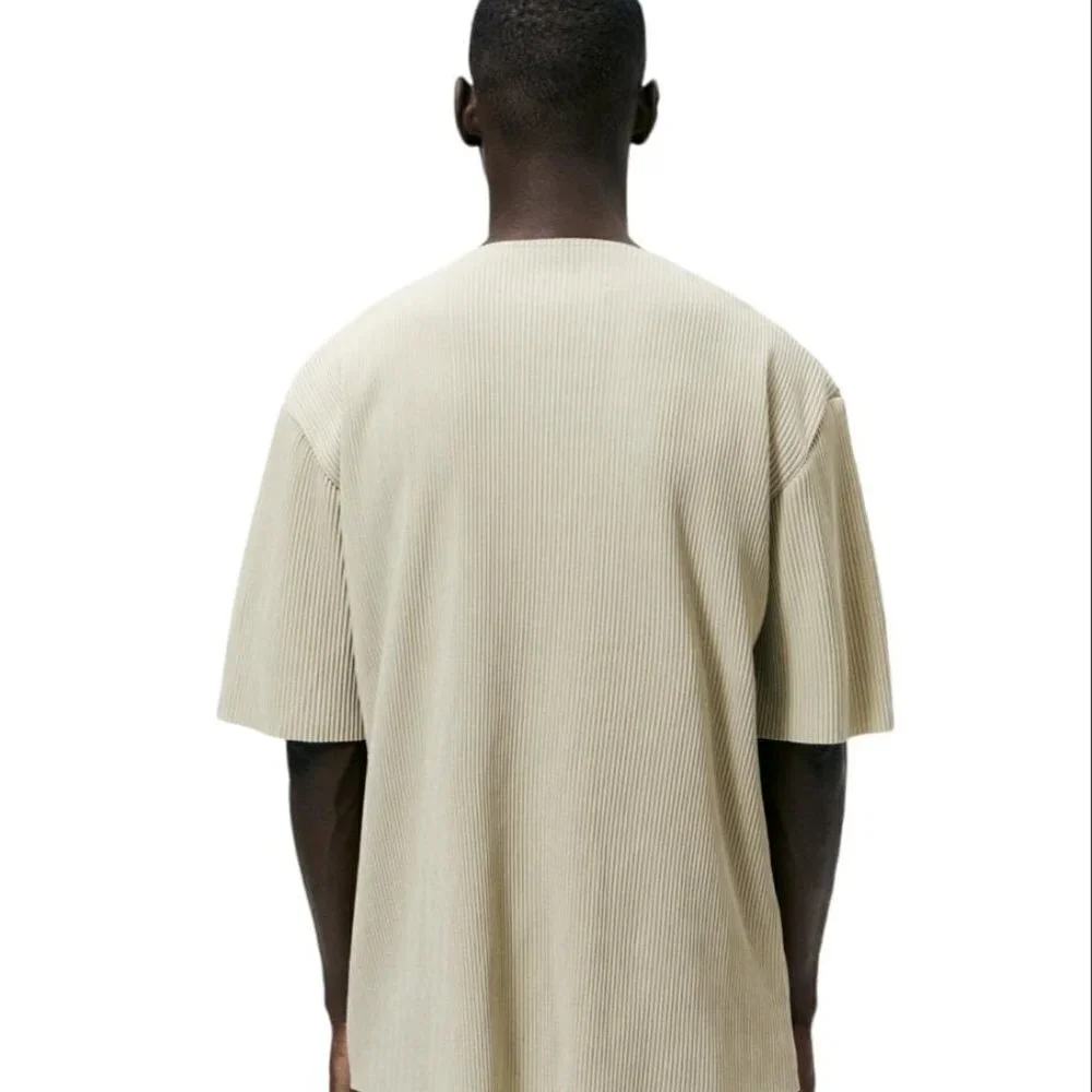 ZARA- PLEATED OVERSIZE T-SHIRT- MINK BEIGE SIZE S 8288/482/706